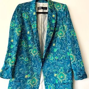 Zara floral silk material blazer XS worn once ☝️
